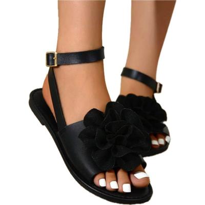 Женские повседневные туфли на плоской подошве, ремешок с пряжкой и цветочным узором, бант на щиколотке, один ремешок, модные сандалии, подходят для летнего отдыха на открытом воздухе