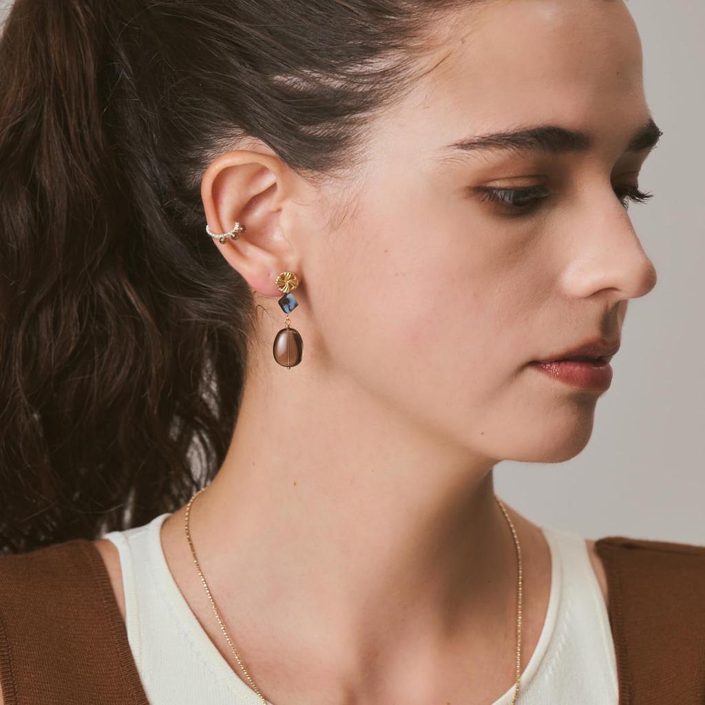 Серьги-подвески из дымчатого кварца K10 [Агат]