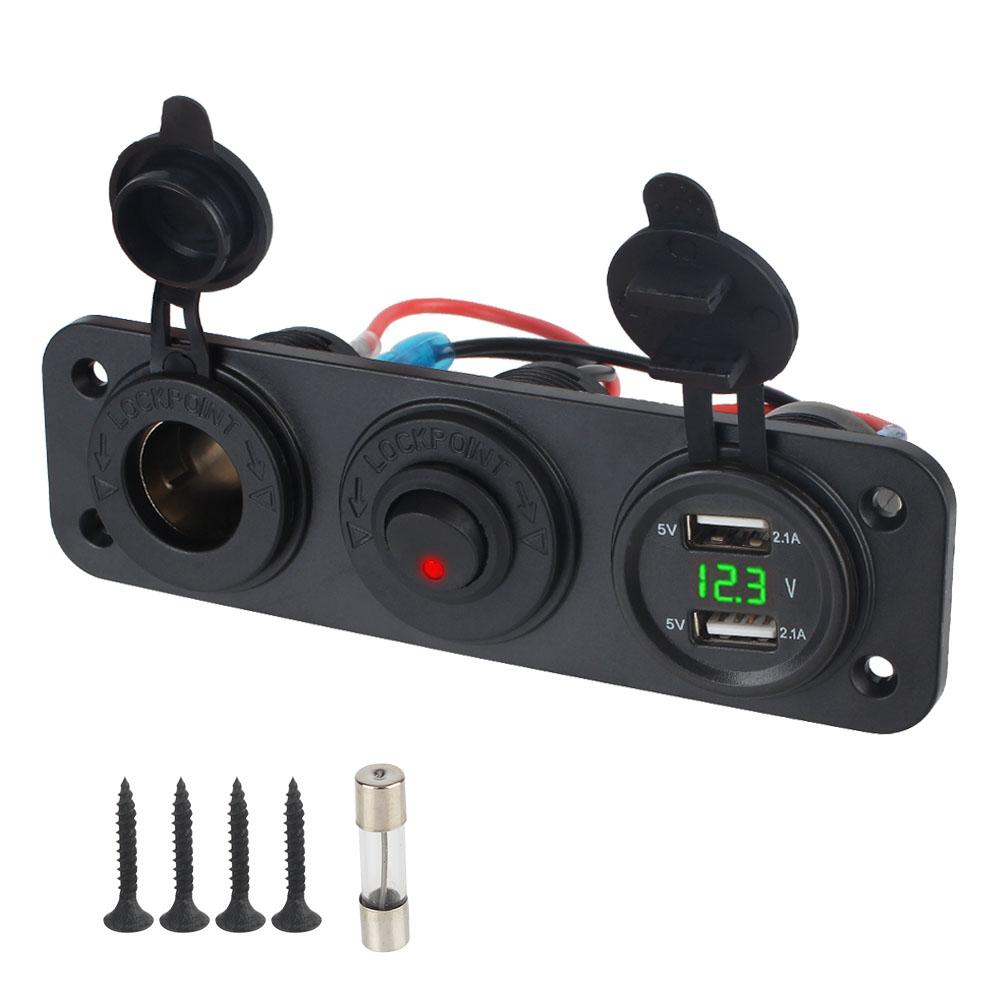 USB-разъем для зарядки со светодиодным вольтметром, разветвитель 12 В, USB C QC3.0, автомобильный прикуриватель с тумблером, панель переключателя PD, разветвитель