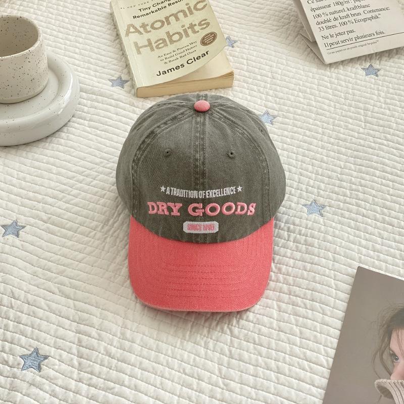 American Retro Baseball Caps Men And Women Spring And Summer Street Color Contrast Splicing Letter Embroidery Soft Top Niche Washed Cap