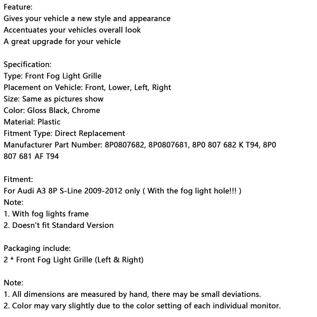 Решетка противотуманной фары переднего бампера в виде сот подходит для A3 8P S-Line 2009-2012