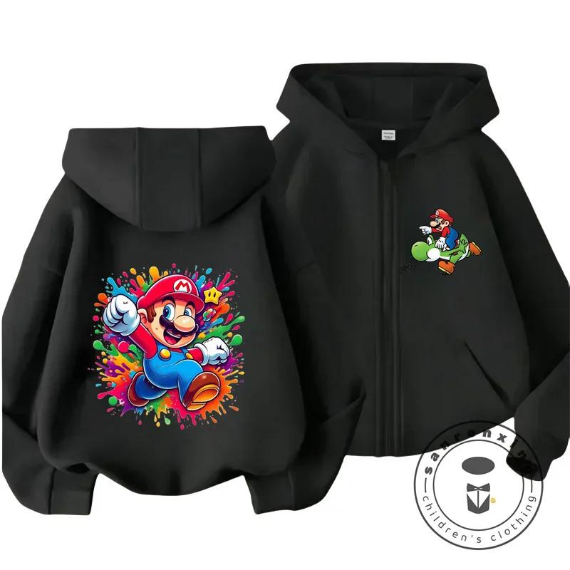 Children's Mario Zipper Hoodie with Retro Game Print, Suitable for Outdoor Casual Style, Comfortable and Affordable Street Wear