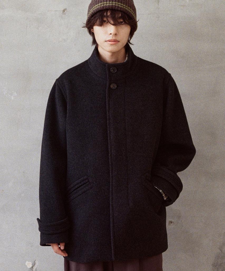 HORLISUN Baron Wool Half Coat Dark Navy