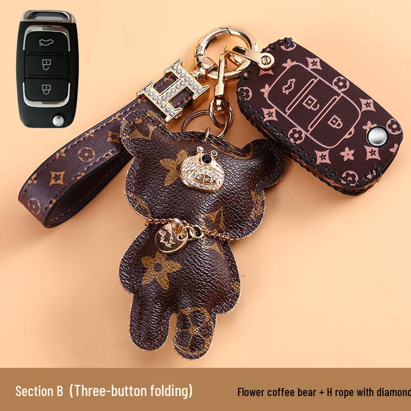 Women's High-End Cheetah CS10/CS9 Car Key Case - Classic Old Flower Design