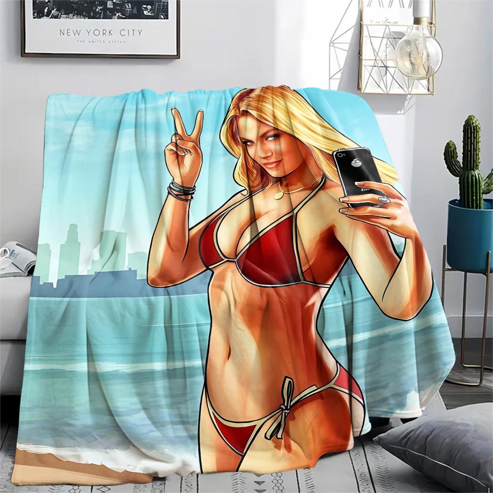 1 шт. Фланелевое одеяло с принтом Grand Theft Auto, Высокое качество, Для всех сезонов, Декор для дома, Тепло и уют, Идеально для рождественских подарков