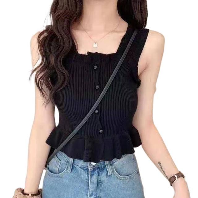 Вязаный топ-майка в рубчик большого размера для пышных женщин - Без рукавов, укороченный, летняя верхняя одежда