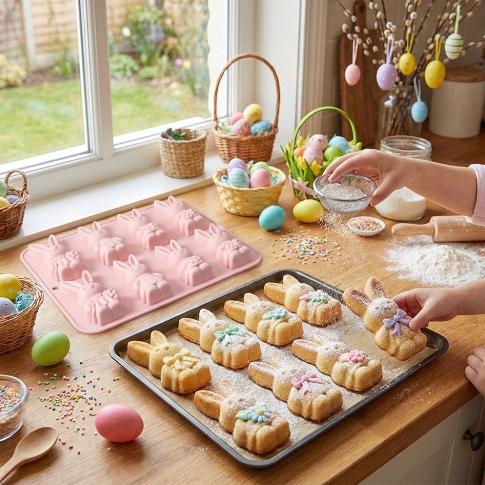 Handmade 8 Grids Easter Bunny Molds Non-Stick Food Grade Cake Baking Mold Flexible Silicone Chocolate Molds Holiday Baking