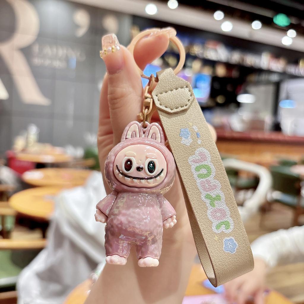 Cute Cartoon Electroplated Keychain Silicone Three-dimensional Leather Rope Doll Couple Grab Machine Bag Pendant