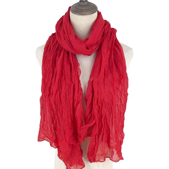 Women Scarf Shawl Solid Color Soft Warm Pleated Scarf UV Protection Casual Cotton Linen Shawl Fashion Accessory