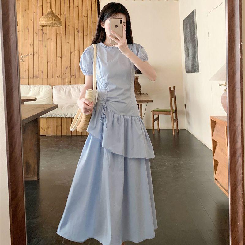 Летнее новое платье в студенческом стиле с короткими рукавами модная женская одежда французская талия тонкое платье-торт сладкая длинная юбка