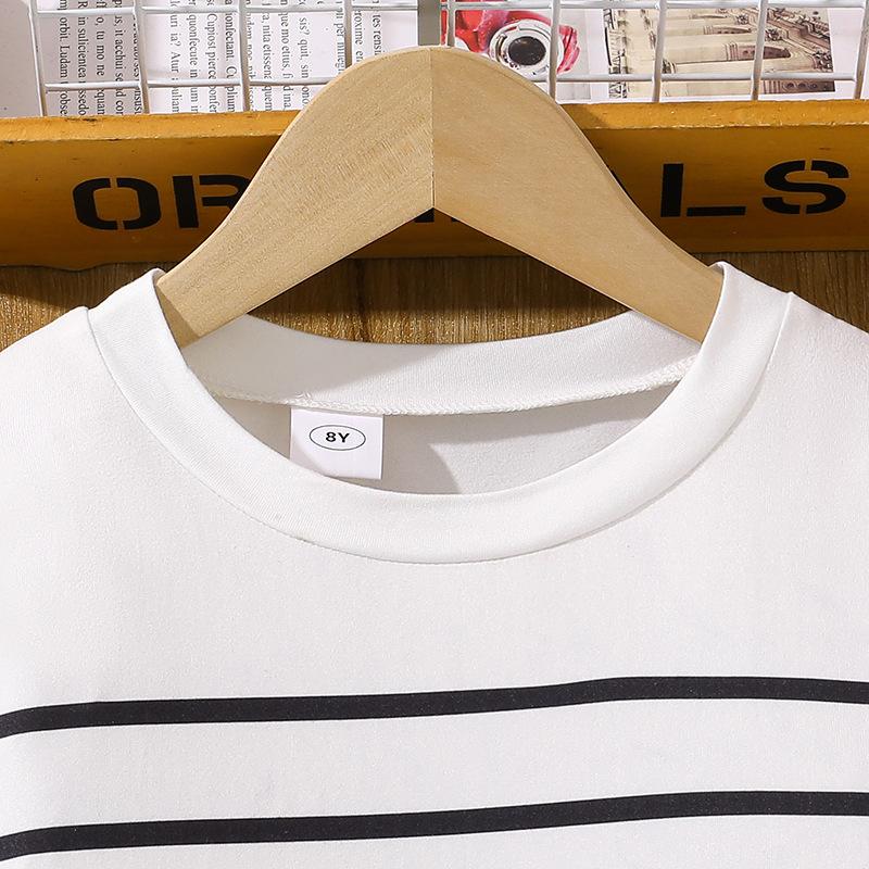 Модный костюм для девочек, летний детский повседневный полосатый топ с короткими рукавами, шорты Sweet Bud, костюм из двух частей