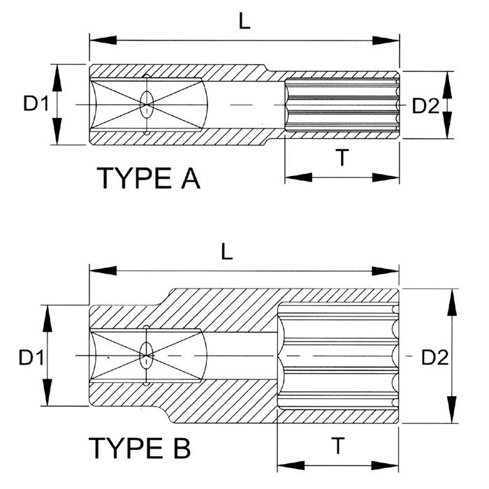 Douille Spline 18 mm, Douille Vielzahn CrV 1/2 Pouce, Douille Longue