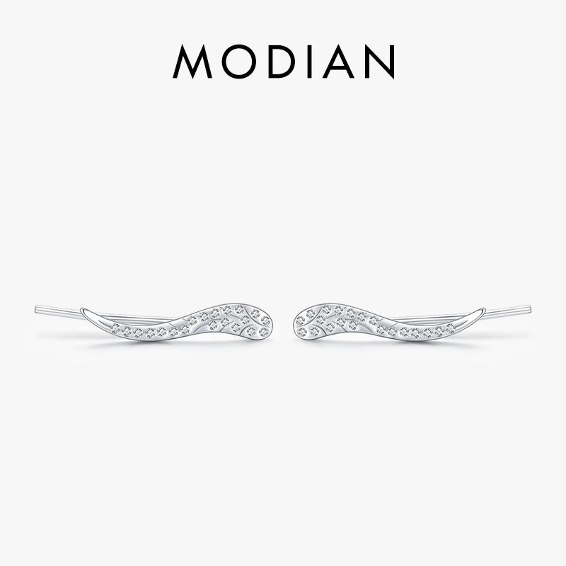 MODIAN Line Abstract Ear Studs 925 Sterling Silver Clear CZ Sparkling Long Stud Earrings For Women Jewelry