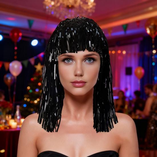 Красочные парики из мишуры из фольги, металлический нарядный парик для вечеринки, блестящий костюм для косплея, реквизит для фотобудки для взрослых