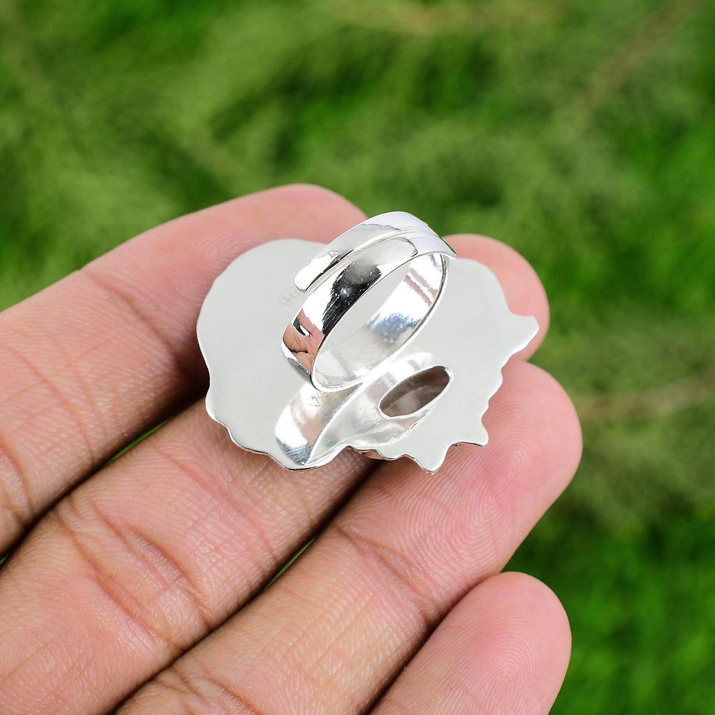 925 Silver Moonstone Stone Unique Promise Statement Sister Wedding Bezel Ring