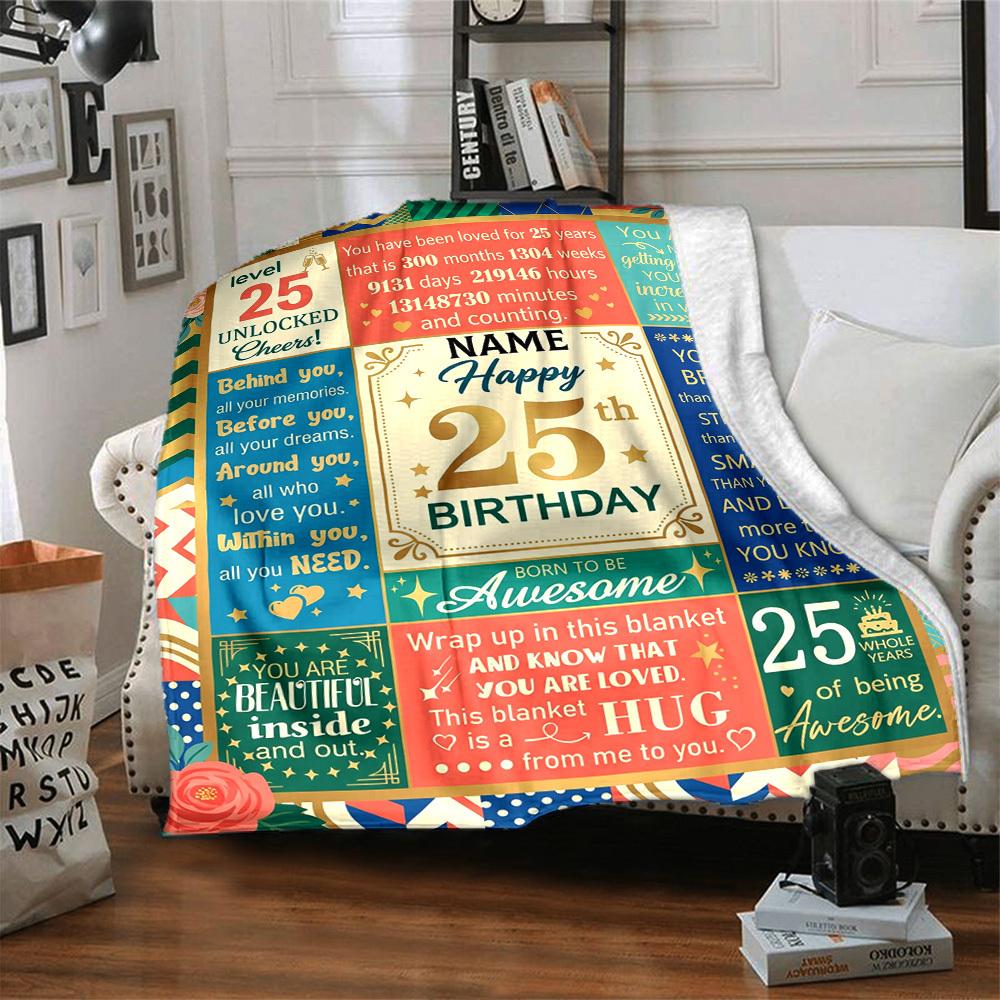 Happy 25Th Birthday Personalized Blanket Customize Text Comfortable Texture For Picnics Outdoor Travel And Camping Sofa Office Ideal For All Seasons