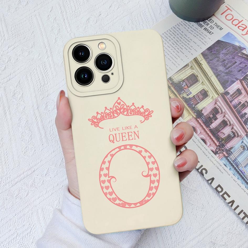 Case Cover For Apple iPhone X XS XR SE 13 14 15 Pro Max Luxury Crown Letters Liquid Soft Silicone Shockproof Matte Anti Drop For iPhone Shell Bumper