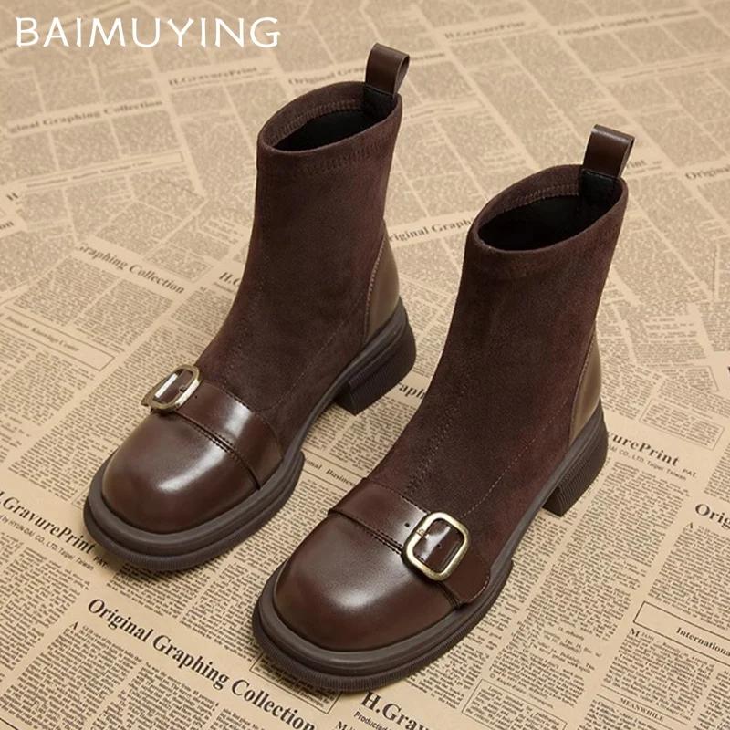 Зимние массивные женские ботильоны из замши на среднем каблуке, дизайнерская обувь, тренд 2025, модные новые мотоботы, туфли-лодочки, готические ботинки для женщин