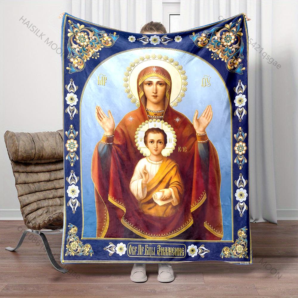 Mother of God Mary Print Warm Comfortable Blanket Home Travel Camping for Believers Luxury Gifts Four Seasons Available