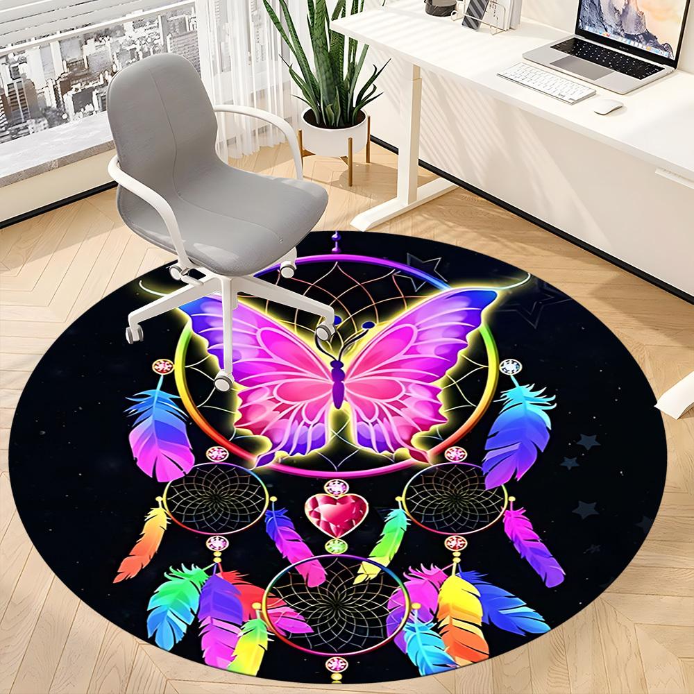 1PC Butterfly Dreamcatcher Office Round Area Rug, Mat Suitable ForOffice, Under Office Chairs Bedroom Living Room Home Decor, Room Deco