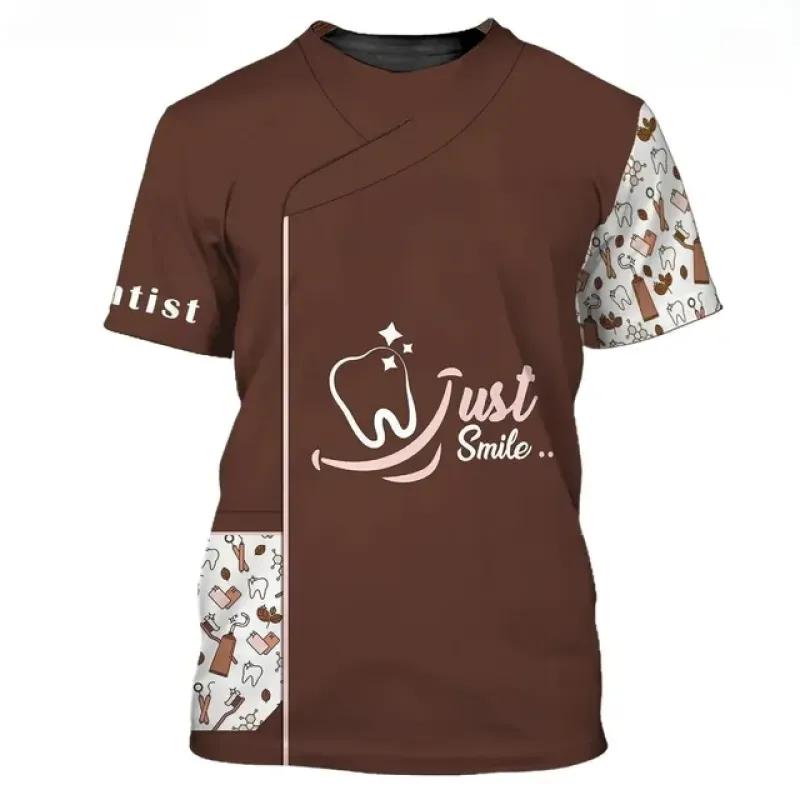 Men's and Women's T-shirts Dentist Oversize Uniform 3d Printed Top Short Sleeve Stylish Fun Dental Pullover Loose T-shirt