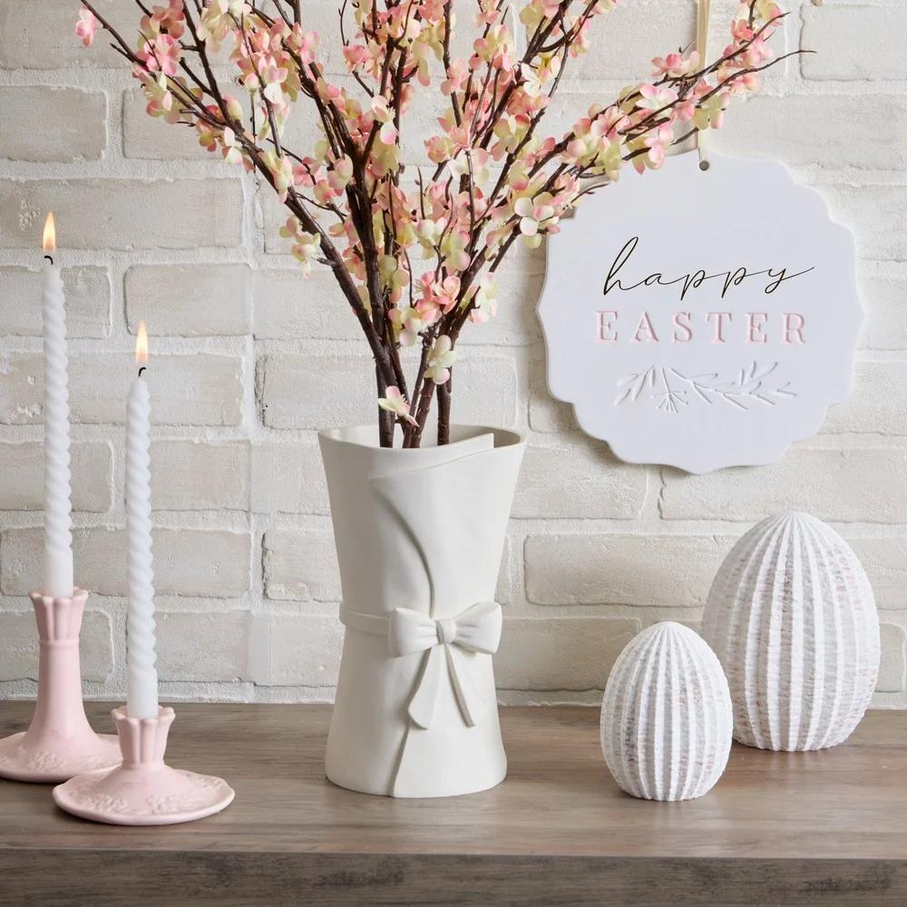 Пасхальная большая смоляная ваза с бантом Современный фермерский дом Весенний декор Элегантный белый декоративный аксессуар Украшение для дома и стола