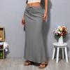 Boho Style Maxi Skirt High Waist Adjustable Drawstring Long Skirt with Back Split Design Solid Color Office Lady Skirt
