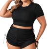 2024 Conservative Plus Size Solid Color Drawstring Swimsuit Bikini with Boxer Shorts
