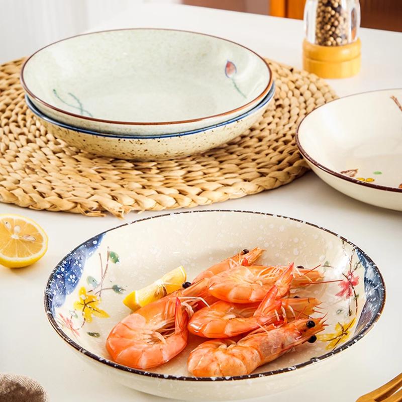 Современный стиль, расписанная вручную керамическая тарелка, креативные круглые тарелки для фруктового салата, домашняя тарелка для десерта к чаю в стиле ретро