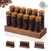 Leeseph Single Dose Coffee Bean Storage Tubes with Walnut Wood Display Stand and Funnel, Dosing Glass Vials with Lids, Best Gift