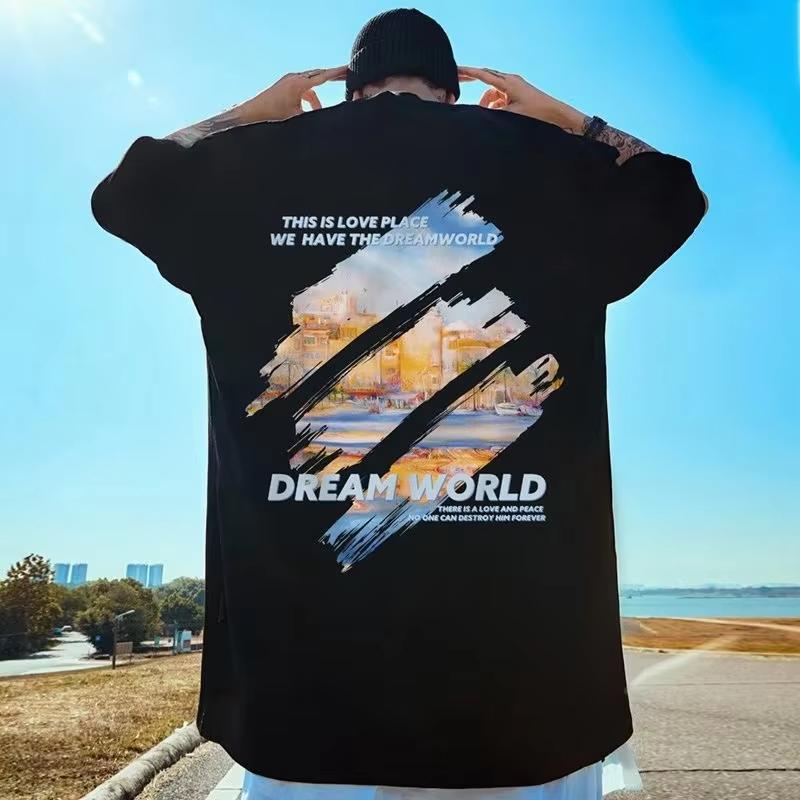 Графическая футболка Dream World Унисекс Оверсайз X Логотип На груди Спине Печать с пейзажем Короткий рукав Круглый вырез Хип-Хоп Уличная одежда Унисекс Футболка