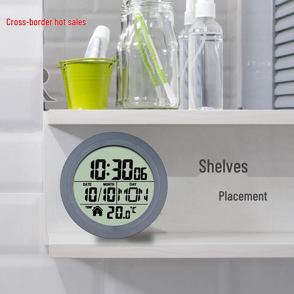 Punch-Free Self-Adhesive LCD Wall Clock: High-Definition Digital Display for Bathroom & Kitchen