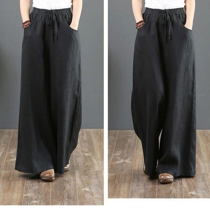 Весенне-летние женские брюки из литературного хлопка и конопли на ощупь, свободные широкие брюки большого размера с высокой талией, длинные брюки в пол, длинные брюки