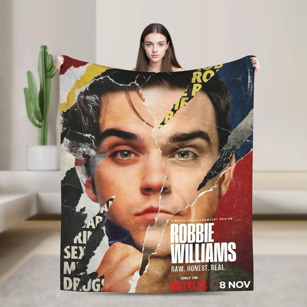 Robbie Williams Tour Flannel Blankets Soft Durable Throw Blanket for Bedroom Airplane Travel Aesthetic Bedspread Sofa Bed Cover