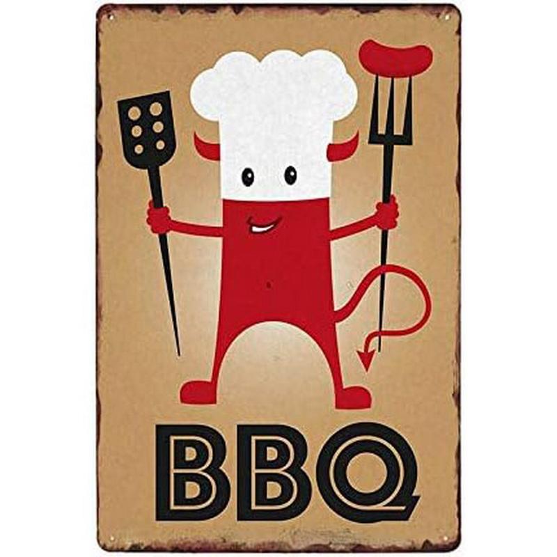 Vintage BBQ Metal Sign Funny Grill Master Party Tin Poster Wall Art Plaque for Home Kitchen Garden Barbecue Supplies
