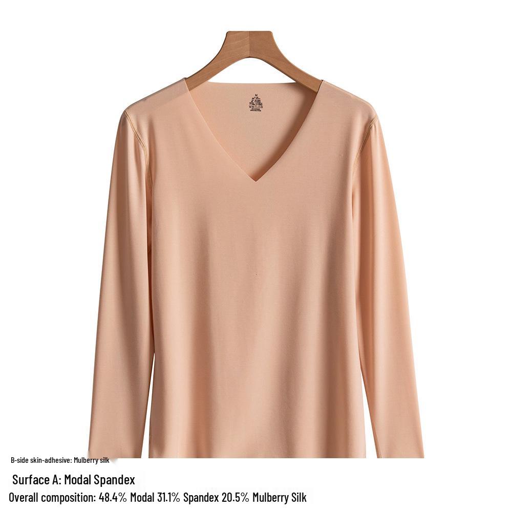 Осень 2025 Приталенная футболка с круглым вырезом из шелковой шерсти - Теплая, приятная к коже, однотонная