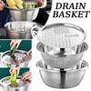 Drain Basket Kitchen Stainless Steel 1pc 3 In 1 Round Drain Basket Colander Vegetable Slicer Set Multifunctiona Kitchen Tool