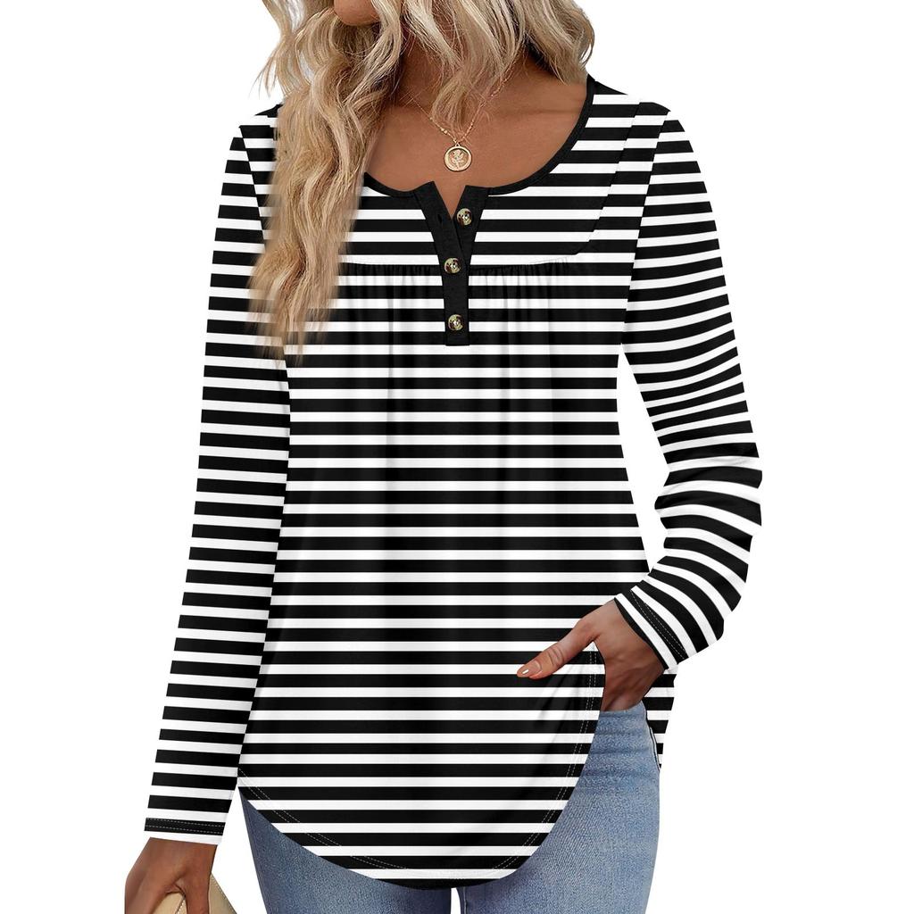 Женская туника с длинным рукавом, свободные топы, повседневные топы оверсайз, плиссированная туника, застегивающаяся на пуговицы, повседневные женские топы с принтом