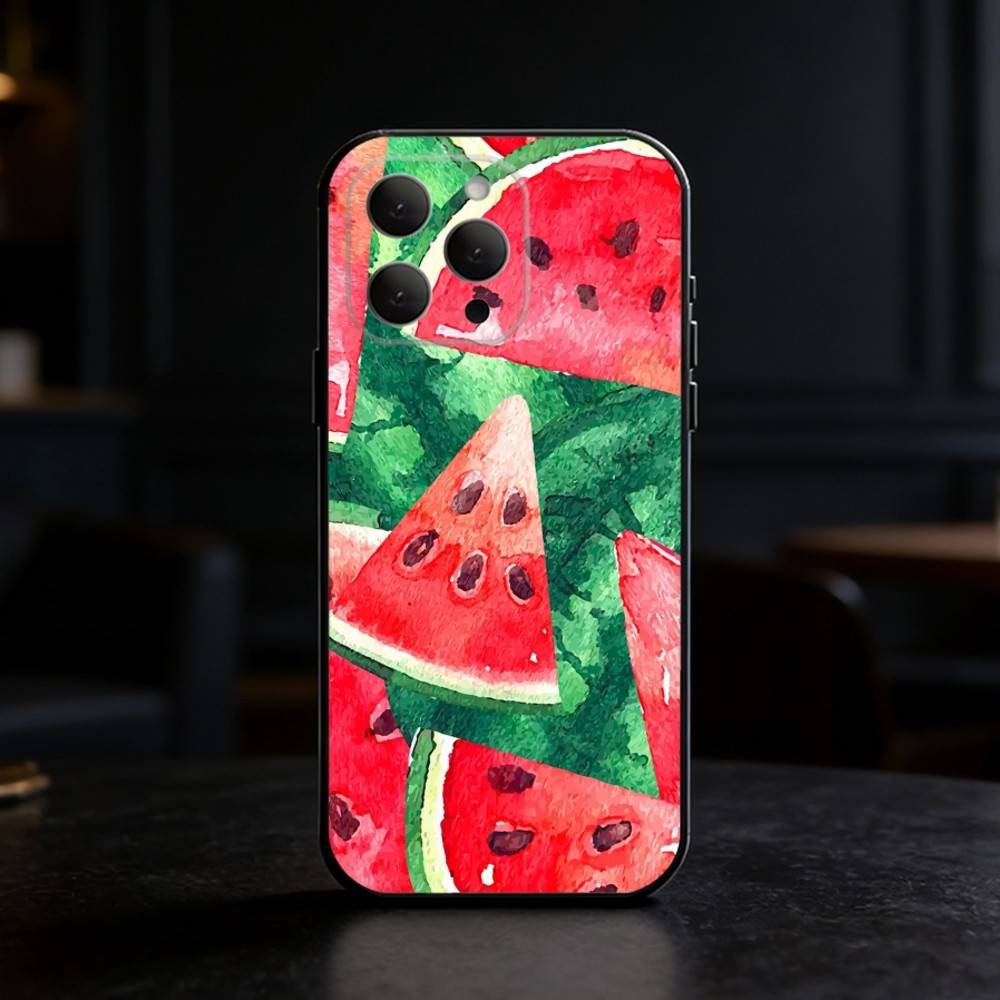 Чехол для телефона с арбузом для iPhone 17,16,15,14,13,12,11 Plus,Pro Max,SE4 Мягкий силиконовый черный чехол