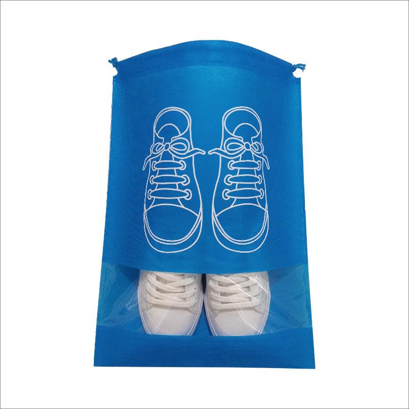 Dustproof & Moisture-proof Non-Woven Shoe Storage Bag with Drawstring for Travel Organization.