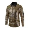 Men Retro Sequin Shirt Glittery Button-up Long Sleeve Lapel Shirt