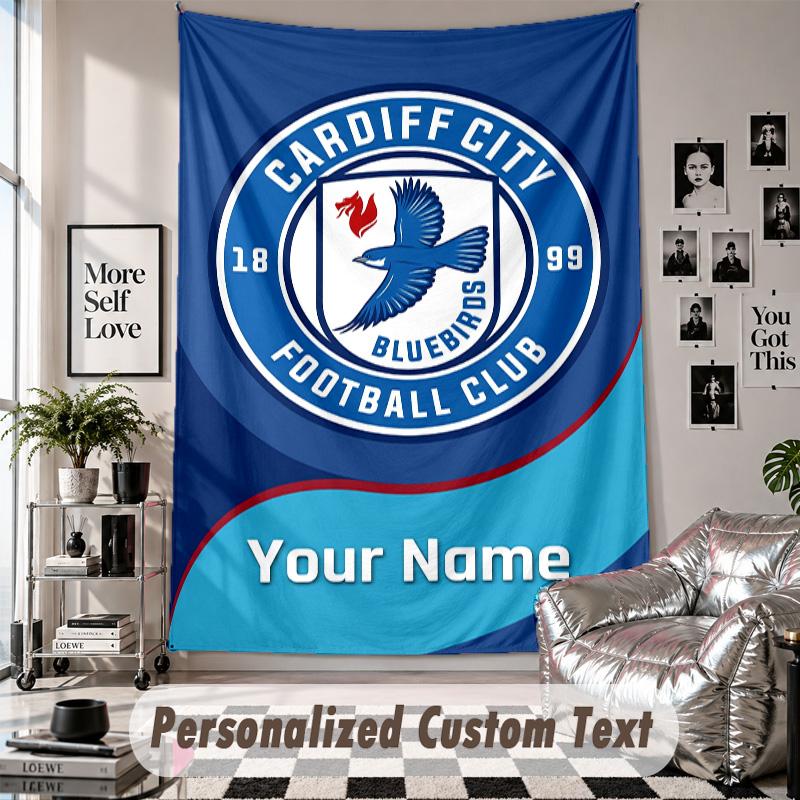 Wall Hanging Tapestry With Custom Name & Text, Cardiff City Decorative Tapestry For Bedroom