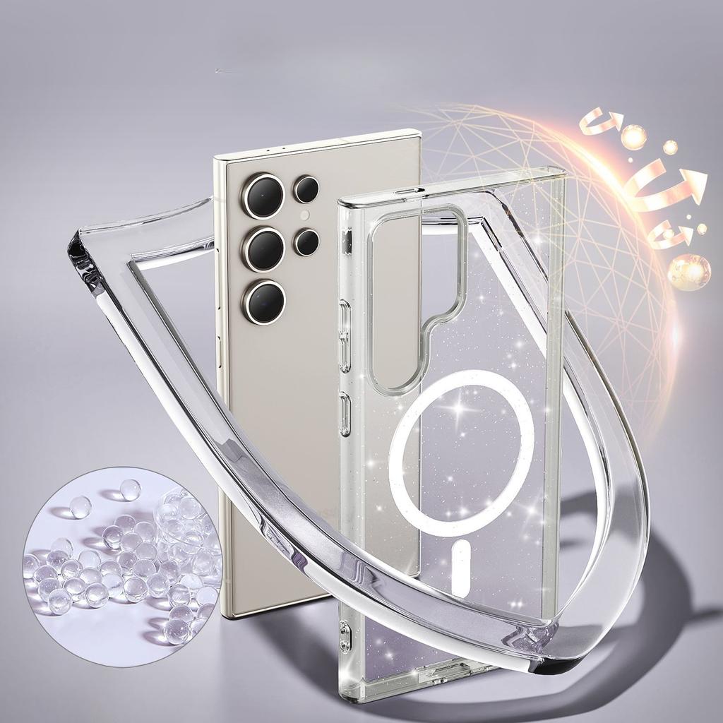 Подходит для Samsung S25ultra Антибактериальный чехол для мобильного телефона S24uN52 Магнитный S23FE Звездное небо Блестящий прозрачный защитный чехол