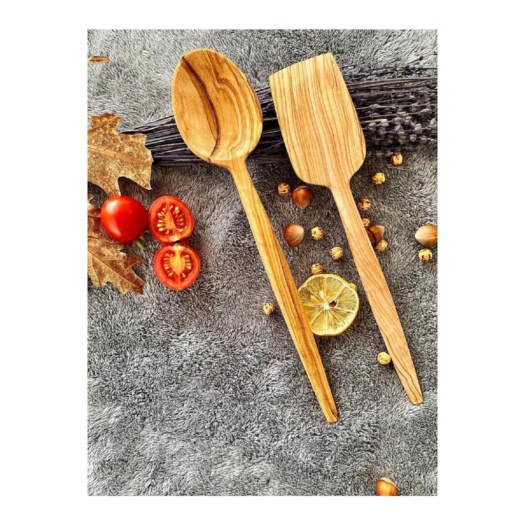 Деревянная оливковая деревянная сервировочная ложка и лопатка ручной работы сервировочный набор столовая ложка кухонная утварь