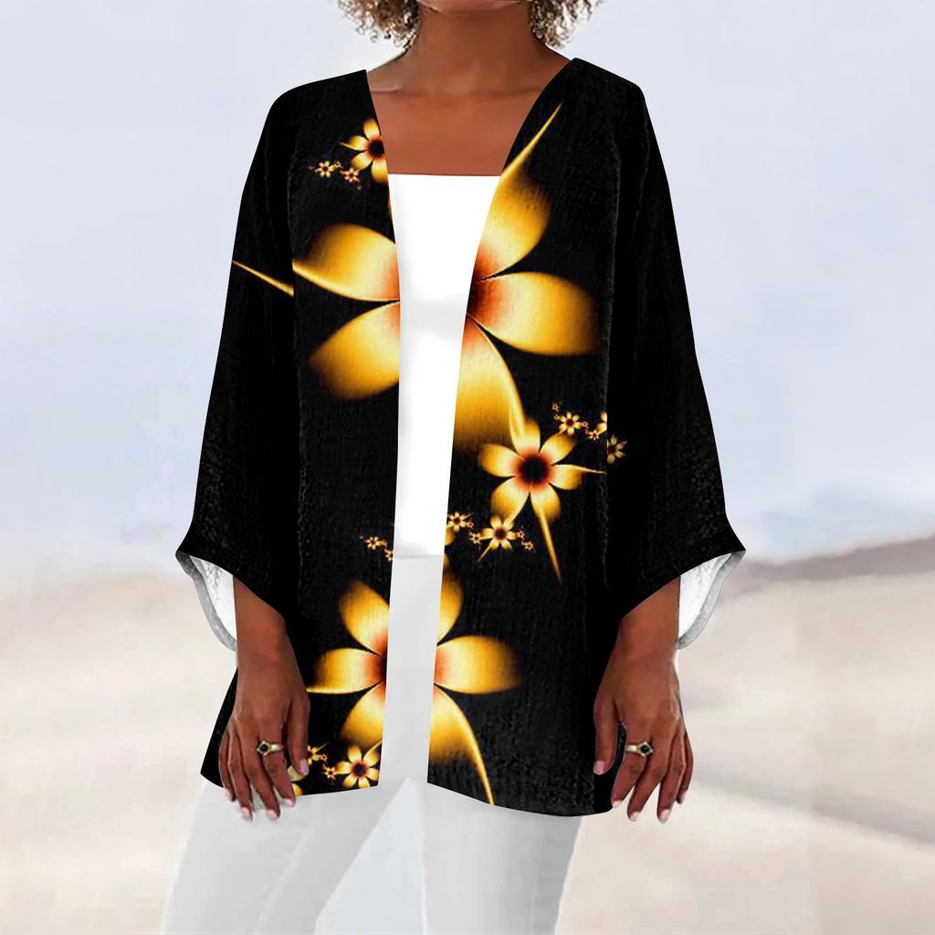 Женская повседневная модная легкая куртка средней длины с принтом в стиле ретро, ​​кардиган