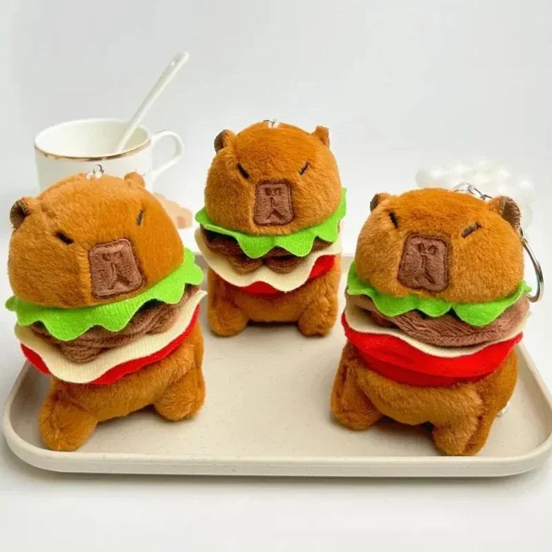 Capybara Hamburger Plush Stuffed Animal Cute Anime Fluffy Doll Soft Simulation Christmas Gift for Kids Girls
