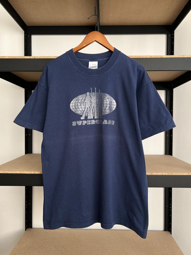 Women's Cotton Crew Neck Vintage 90s Supergrass Rock Band Navy T-shirt Sz L