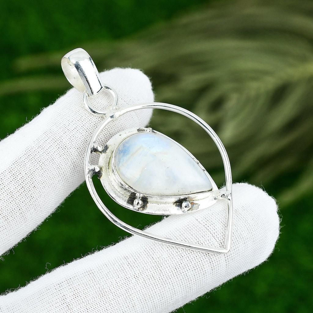 Gift For Women Pendant 925 Sterling Silver Natural Rainbow Moonstone Gemstone