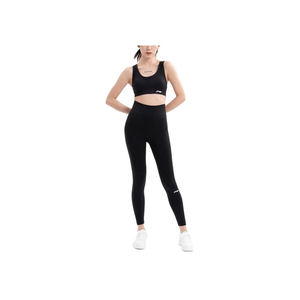 Li Ning Высокая талия Подтяжка ягодиц Узкие дышащие тренировочные брюки женские плавки черные YULT038-2