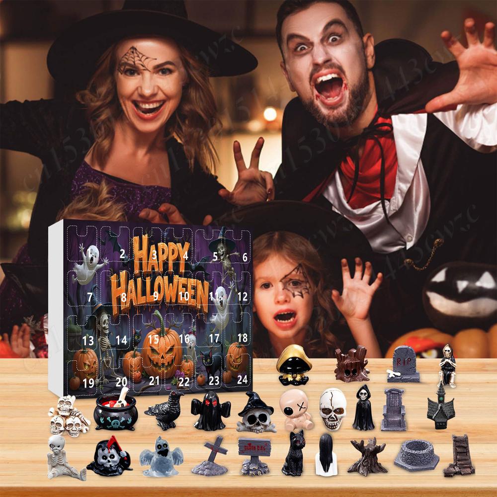 2026 Advent Calendar Halloween Surprise Gifts Box Scary Resin Dolls Ornaments 24 Days Countdown Calendars For Party Decorations